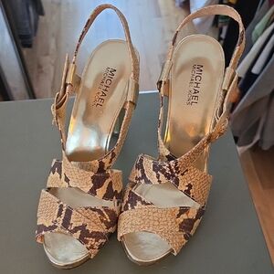 Michael Kors Tan and Brown Wedge Sandals